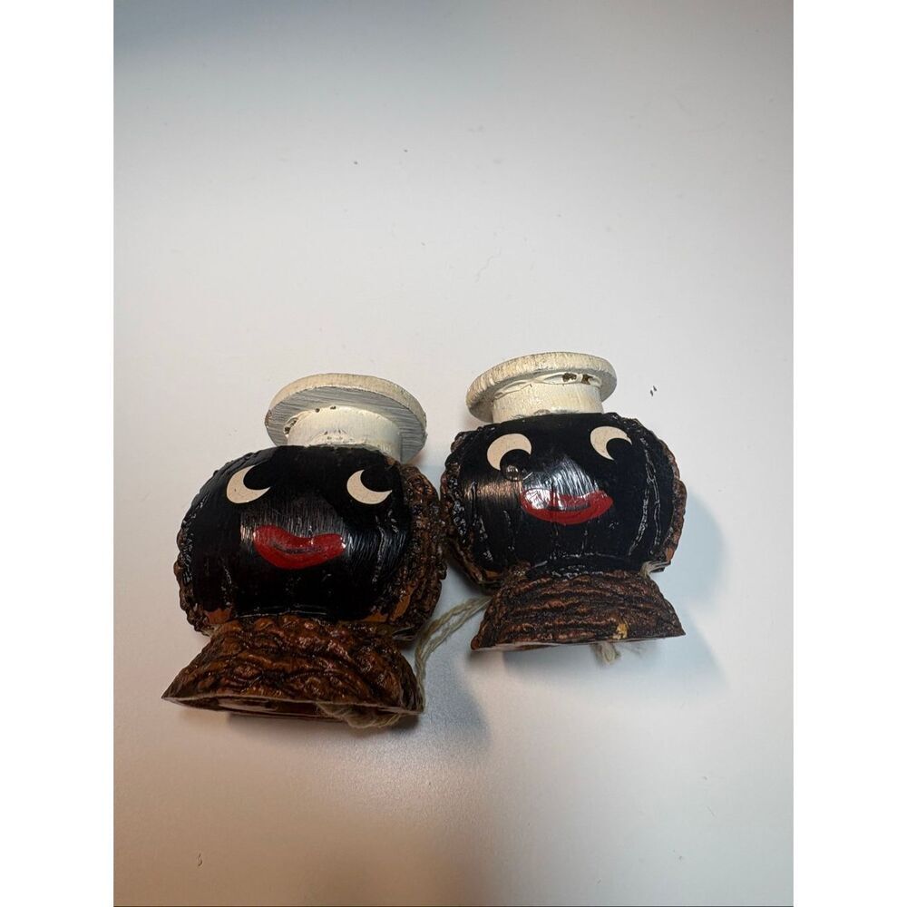 face carved walnut folk art salt and pepper shakers